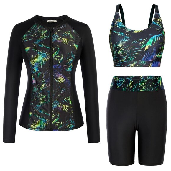 NWT Grace Karin Slim XL Fit Full Coverage Long Sleeve Swimming Suit  Zip Front - Picture 1 of 1